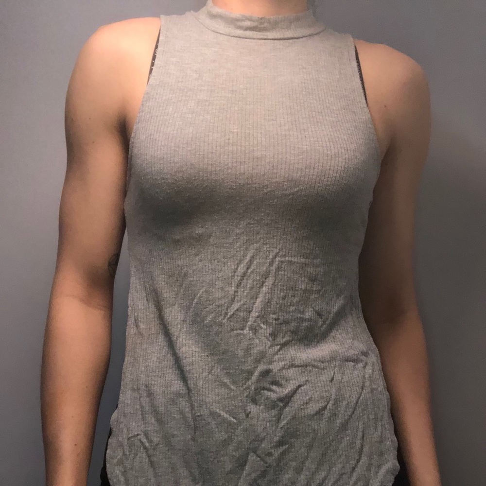 Faux turtle neck grey tank top